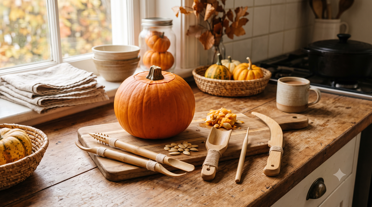 Pumpkin Carving Kitchen Kit: Bamboo Tools for Fall Kitchen Traditions