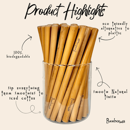 10 Organic Bamboo Straws & Coconut Fiber Straw Cleaner - Bamboo Switch