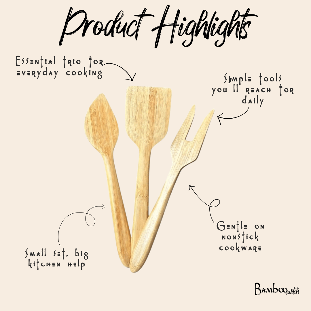 3 - Piece Bamboo Kitchen Utensil Set - Bamboo Switch