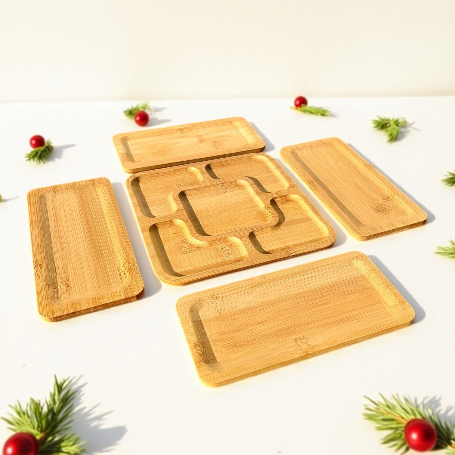 5 Piece Bamboo Dining Plate Serving Set - Bamboo Switch