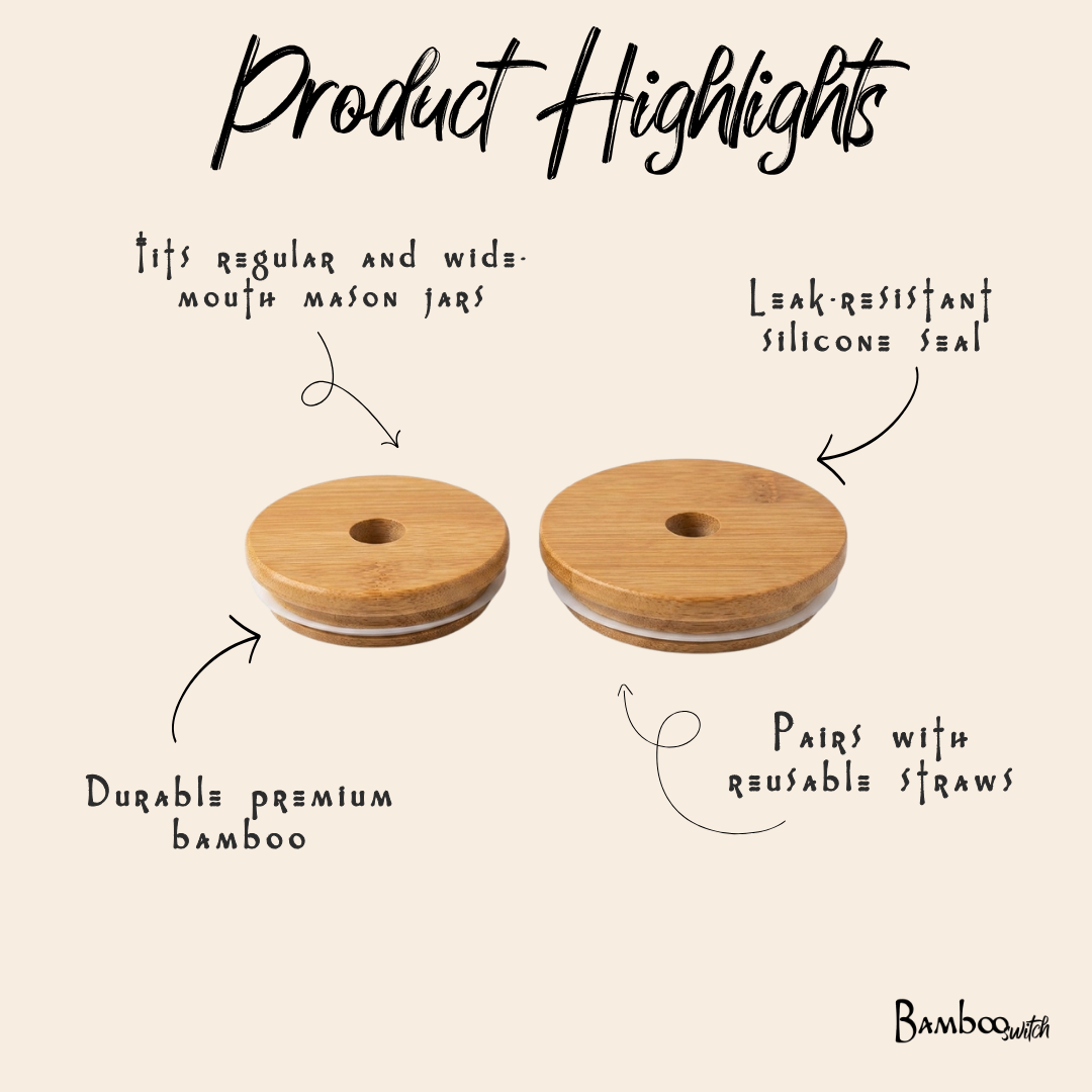 Bamboo Mason Jar Lid | Straw Hole