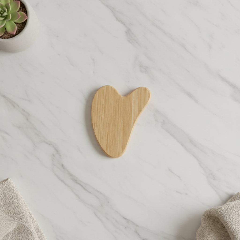 Bamboo Gua Sha on bathroom counter