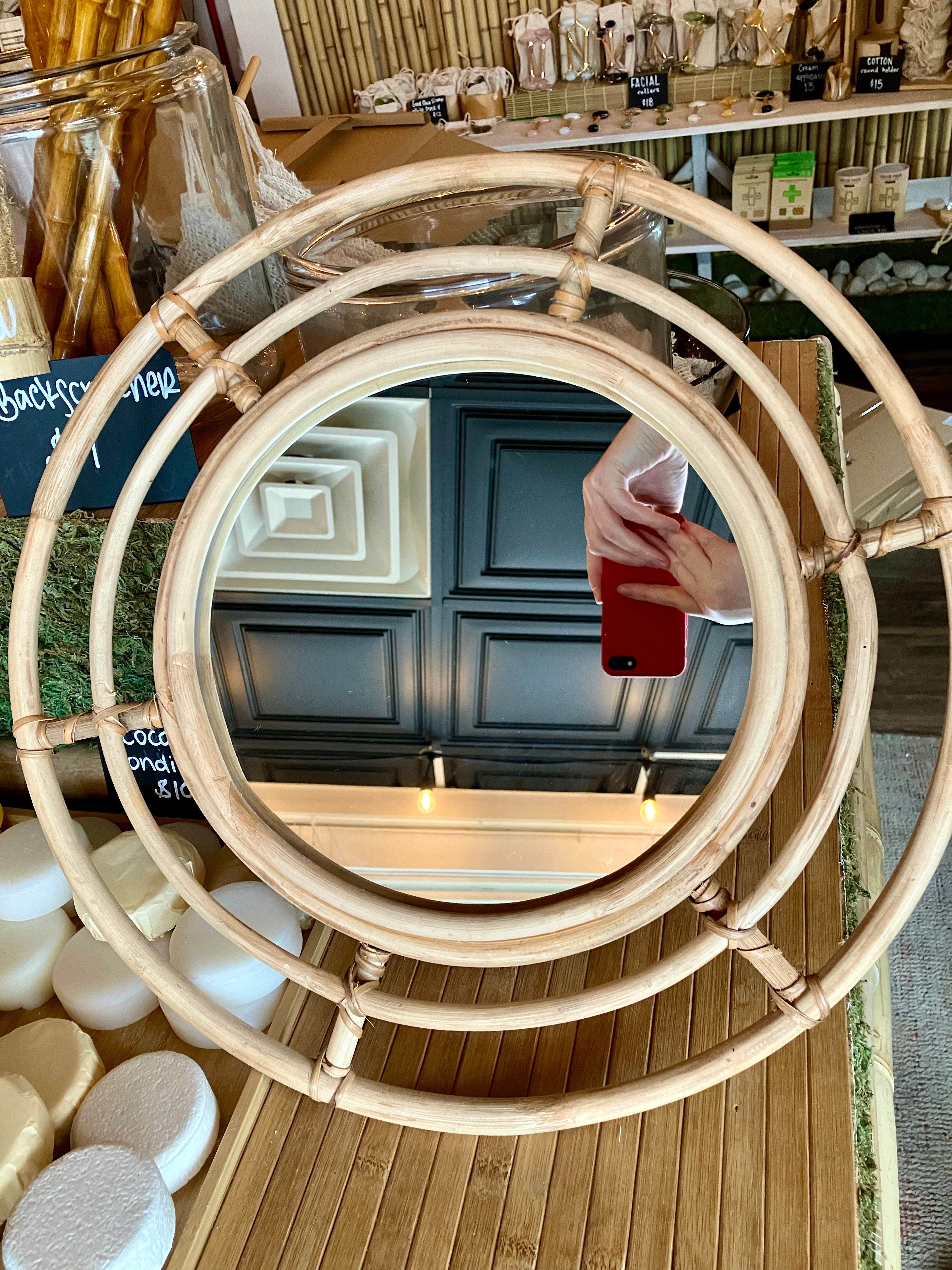Round Bamboo Wall Mirror
