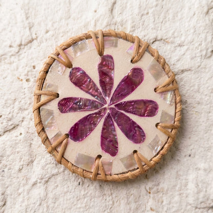Woven Magenta Coastal Flower Coaster  by Bamboo Switch