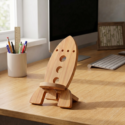 Bamboo Phone Stand | Rocket Ship