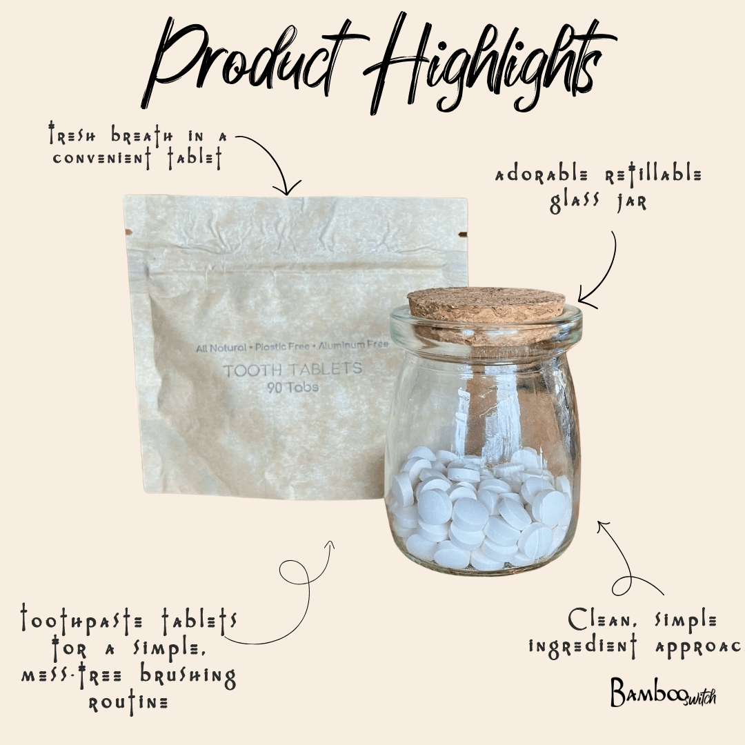 All Natural Toothpaste Tablets | 90ct in Glass Jar - Bamboo Switch