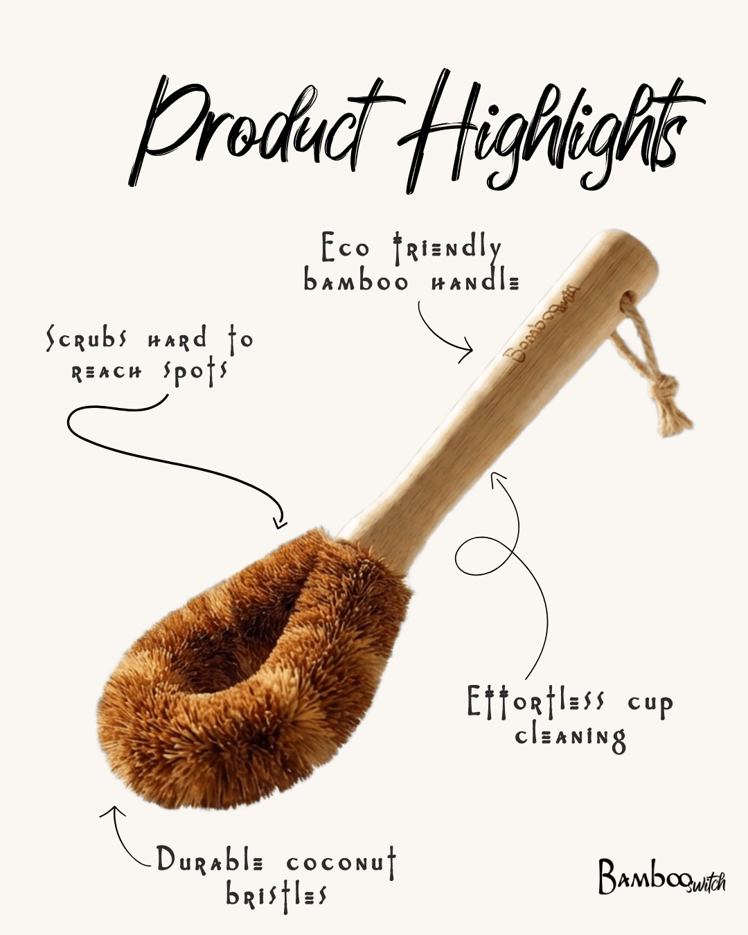 Bamboo Drinkware Bottle Cleaning Brush | Rounded - Bamboo Switch