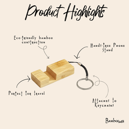 Infographic listing product highlights of keychain phone holder | Bamboo Switch