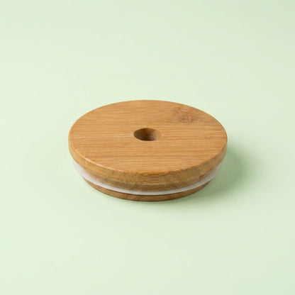 Bamboo Mason Jar Lid | Straw Hole - Bamboo Switch