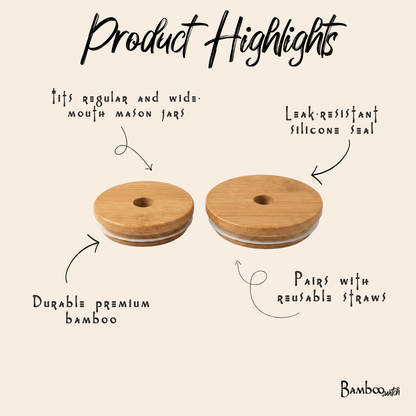 Bamboo Mason Jar Lid | Straw Hole - Bamboo Switch