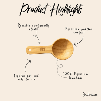 Infographic listing product highlights of measuring tablespoon | Bamboo Switch