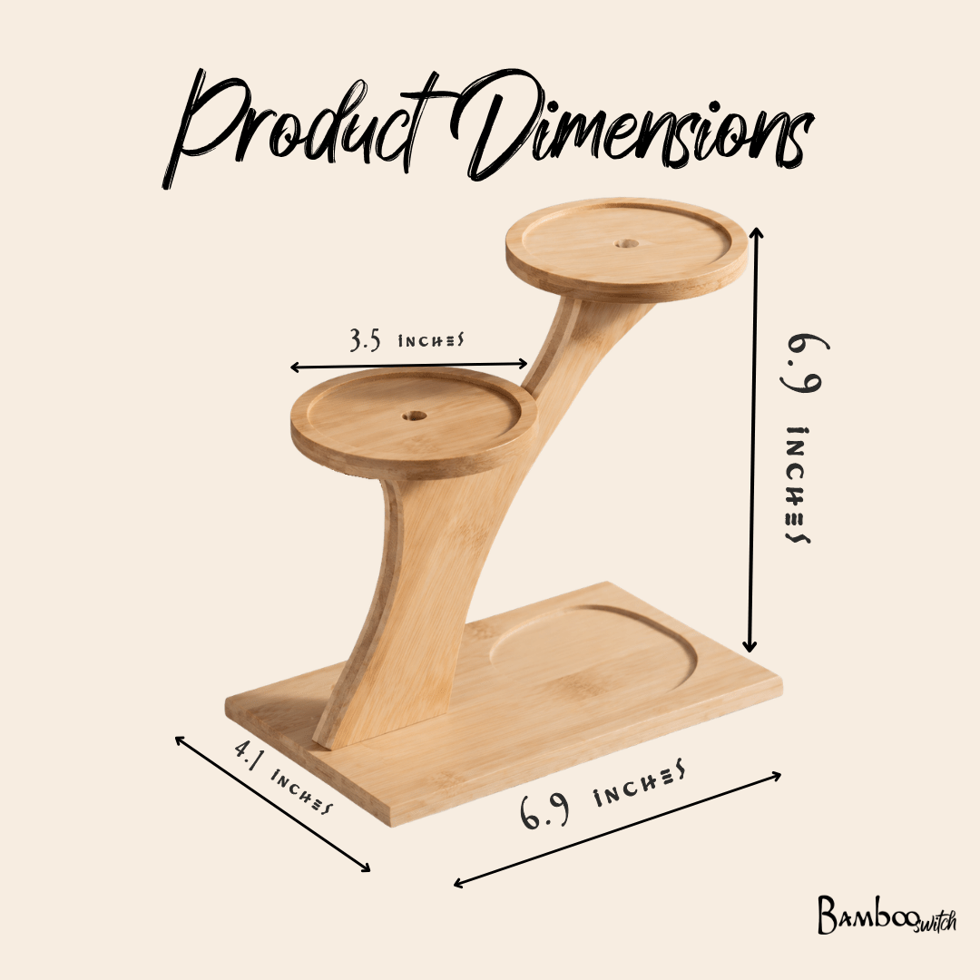 Product dimensions graphic showing bamboo plant stand measurements | Bamboo Switch