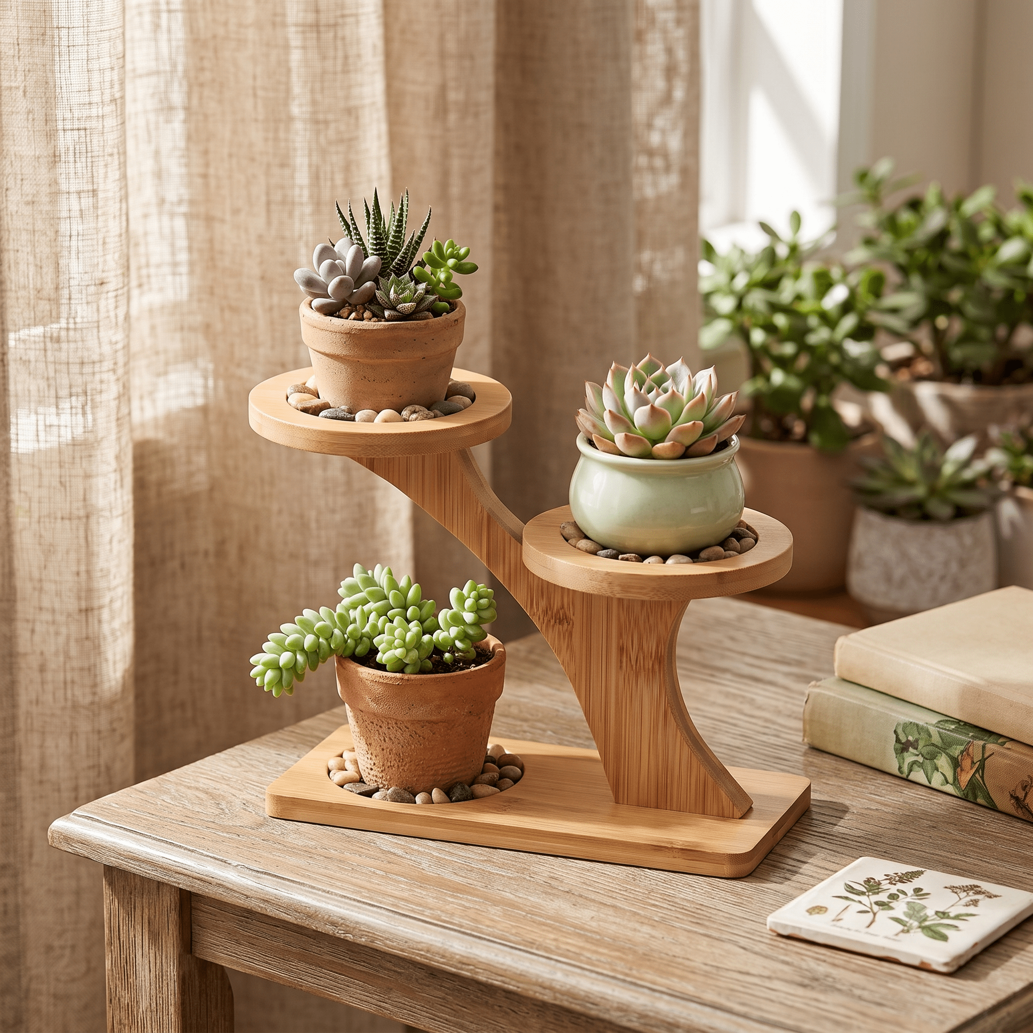 Bamboo Plant Stand For Succulents Displayed in Home Setting | Bamboo Switch