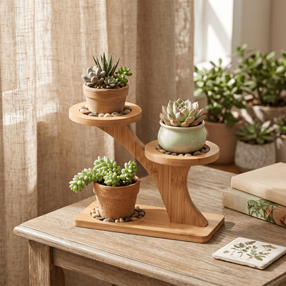 Bamboo Plant Stand For Succulents Displayed in Home Setting | Bamboo Switch