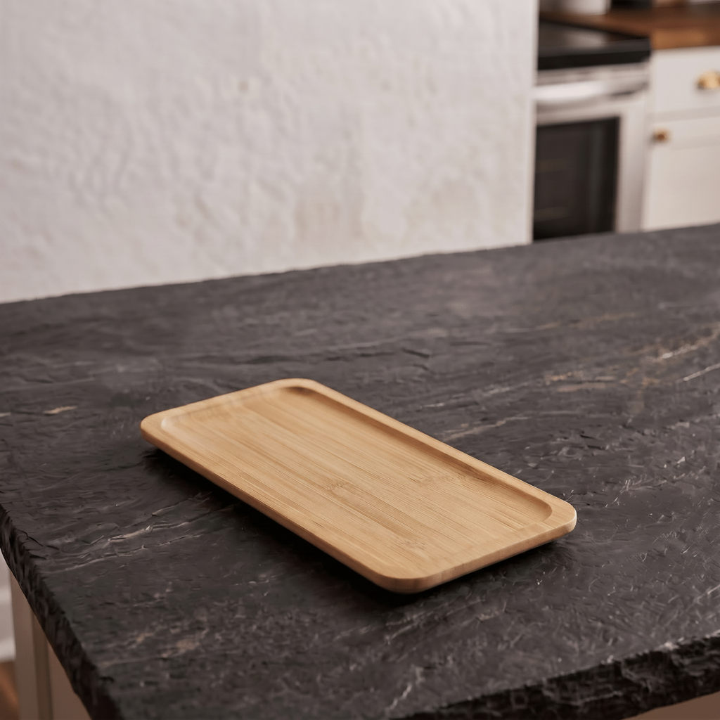 Rectangular bamboo plate on dark countertop | Bamboo Switch