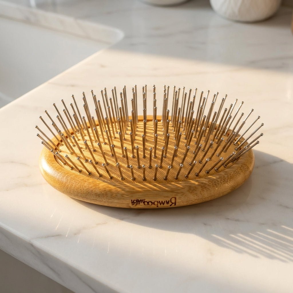 Bamboo Switch Round Hair Brush - Thumbnail 2
