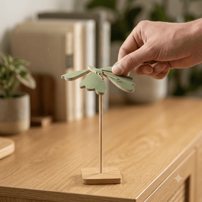 bamboo butterfly decorates a desk while being inspected by a model | Bamboo Switch