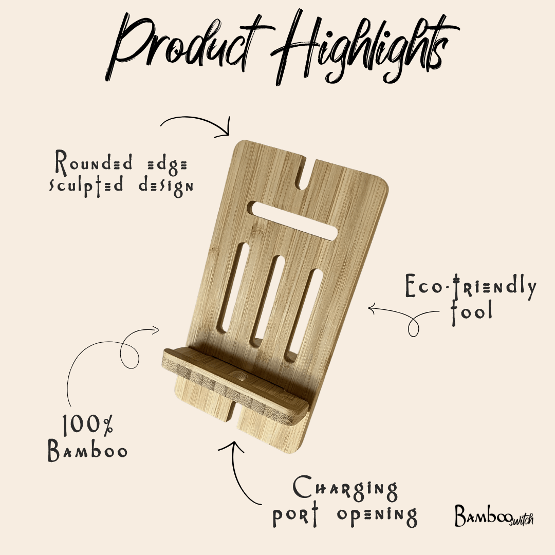 Premium quality bamboo phone holder with mutlifunctionality