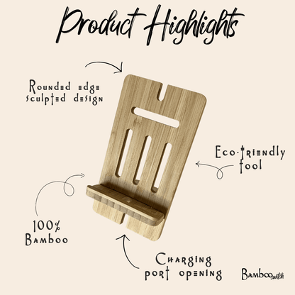 Premium quality bamboo phone holder with mutlifunctionality