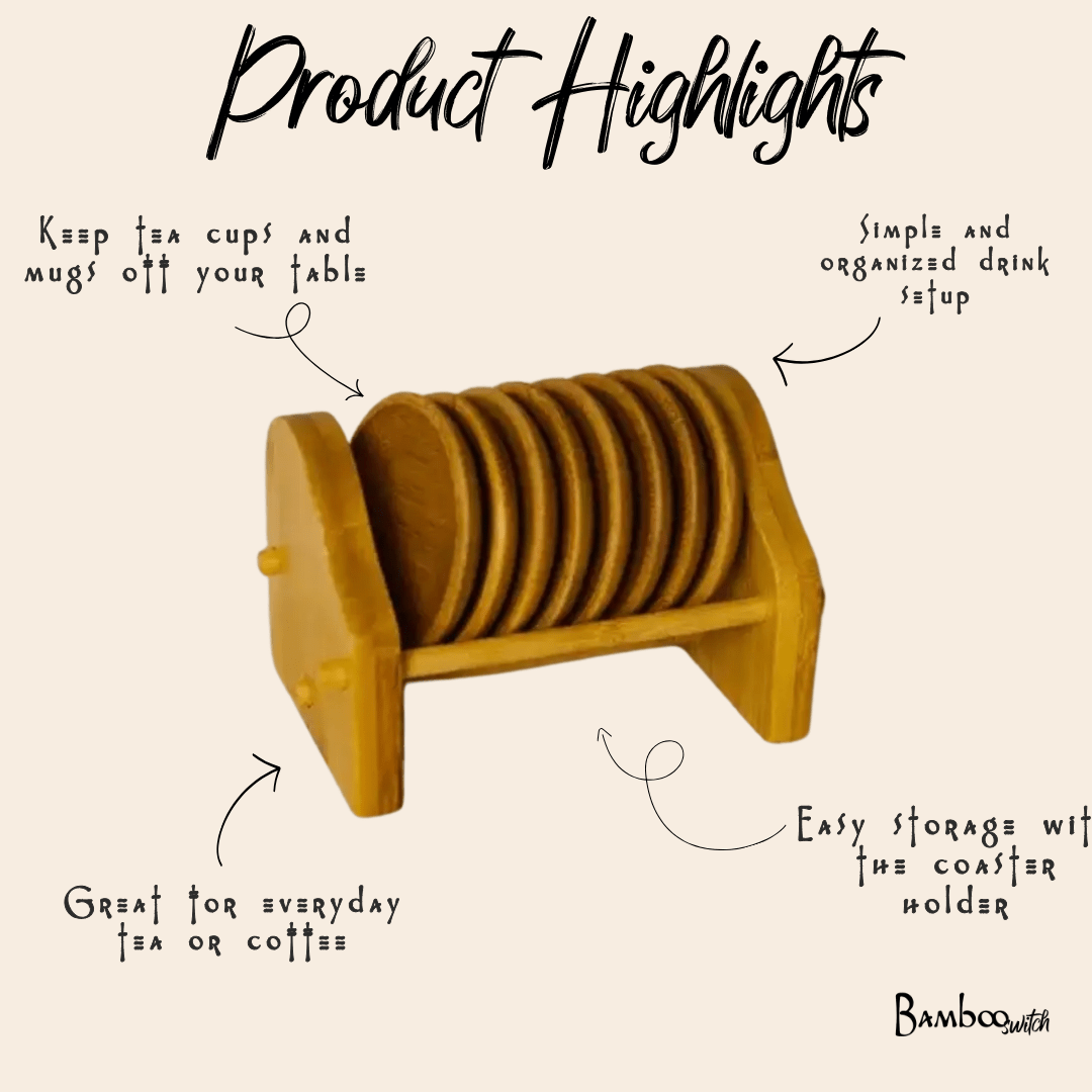 Bamboo Tea Coaster & Holder | 8pc - Bamboo Switch