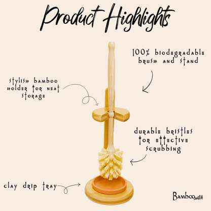 Bamboo Toilet Bowl Cleaning Brush & Stand - Bamboo Switch