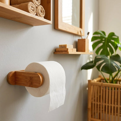 Bamboo Toilet Paper Holder in Bathroom Environment mounted to wall | Bamboo Switch®