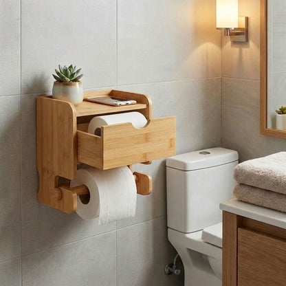 Bamboo Toilet Paper Holder with Drawer - Bamboo Switch