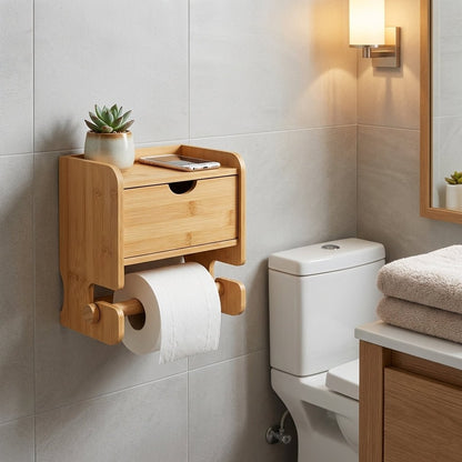 Bamboo Toilet Paper Holder with Drawer - Bamboo Switch
