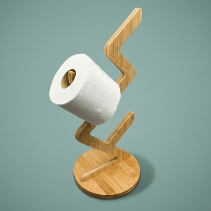 Zigzag bamboo toilet paper stand on green background | Bamboo Switch