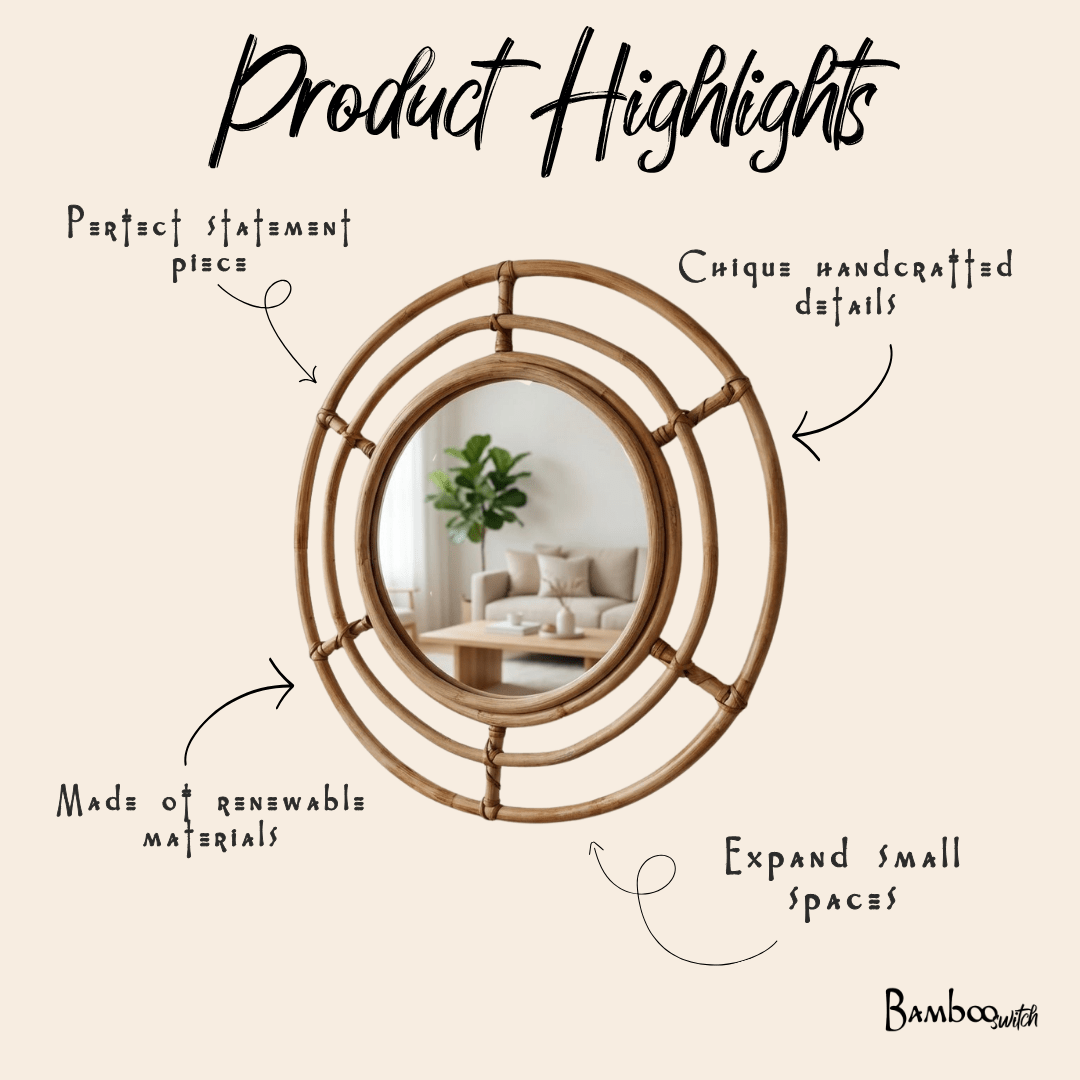 Bamboo Wall Mirror | Round - Bamboo Switch