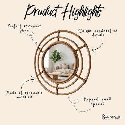 Bamboo Wall Mirror | Round - Bamboo Switch