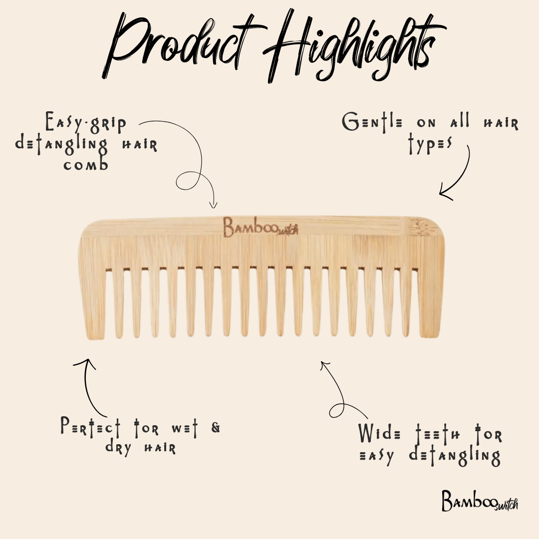 Bamboo Wide Tooth Comb | Flat Tips - Bamboo Switch