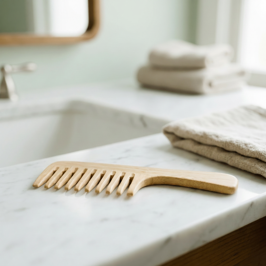 Bamboo Wide Tooth Comb with Handle | Flat Tips - Bamboo Switch