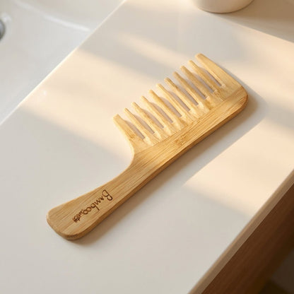 Bamboo Wide Tooth Comb with Handle | Flat Tips - Bamboo Switch