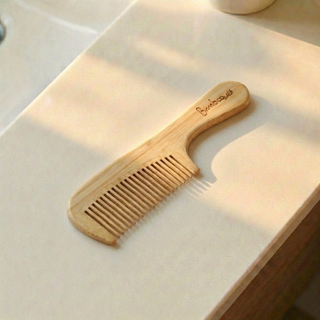 Bamboo Wide Tooth Comb with Handle | Pointed Tips - Bamboo Switch