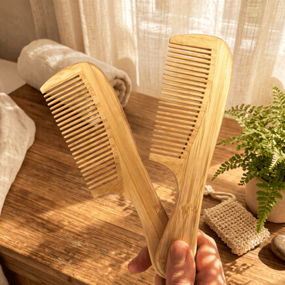Bamboo Wide Tooth Comb with Handle | Pointed Tips - Bamboo Switch