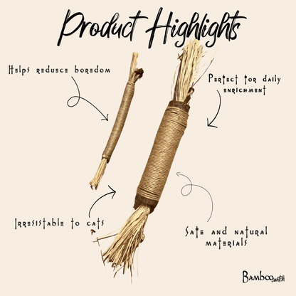 Infographic listing product highlights of cat chew toy | Bamboo Switch