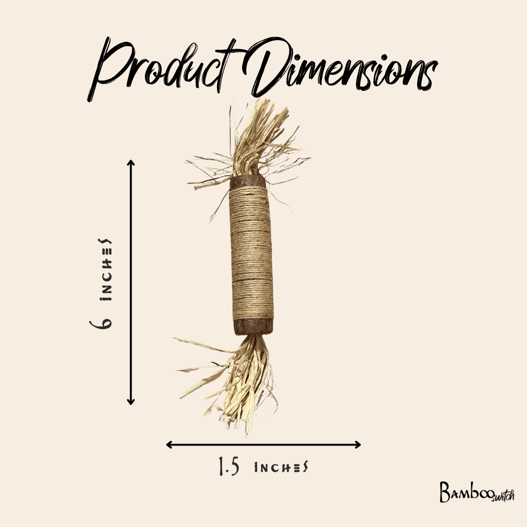 Product dimensions graphic showing 6 by 1.5 inch chew toy | Bamboo Switch