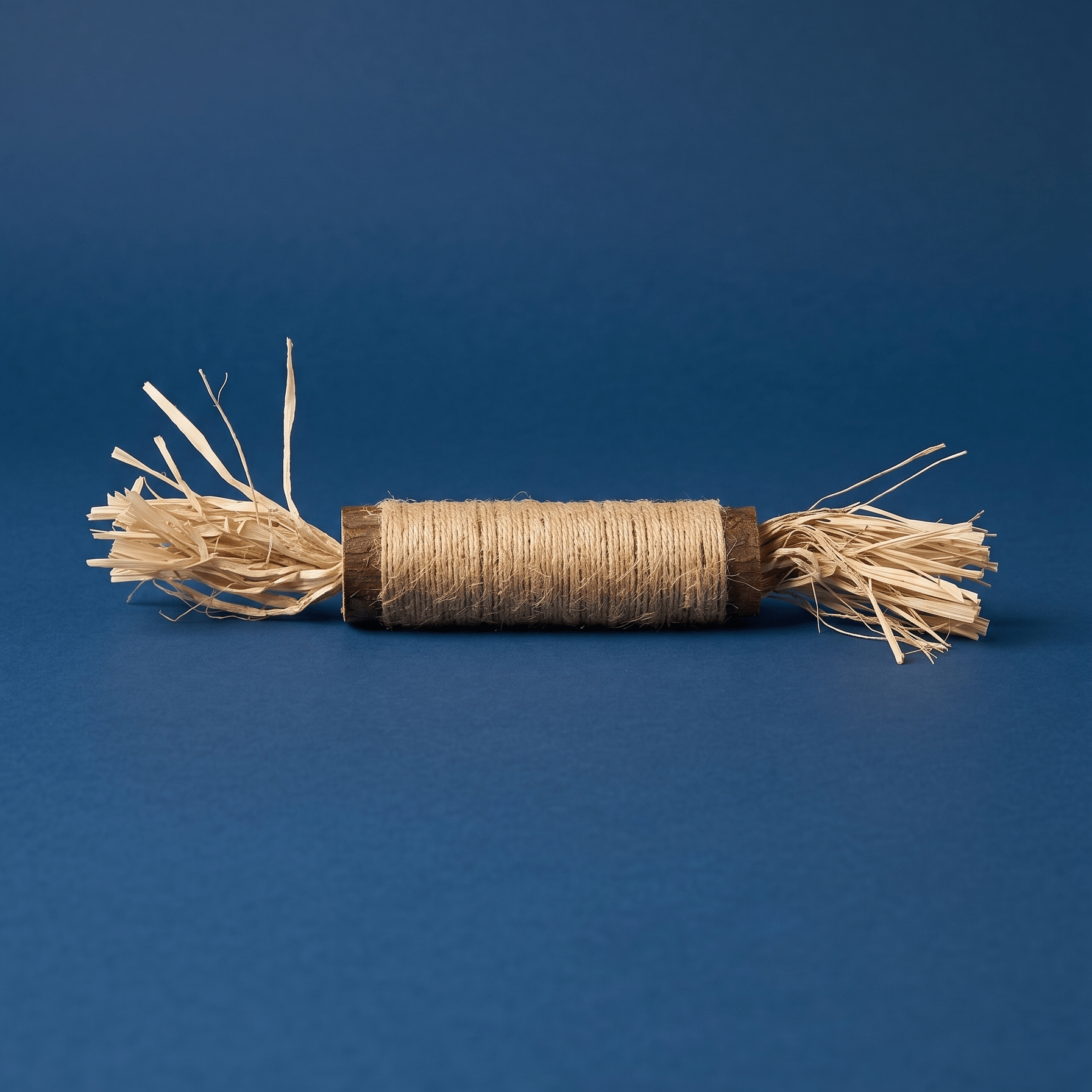 Twine and raffia cat chew toy on blue background | Bamboo Switch