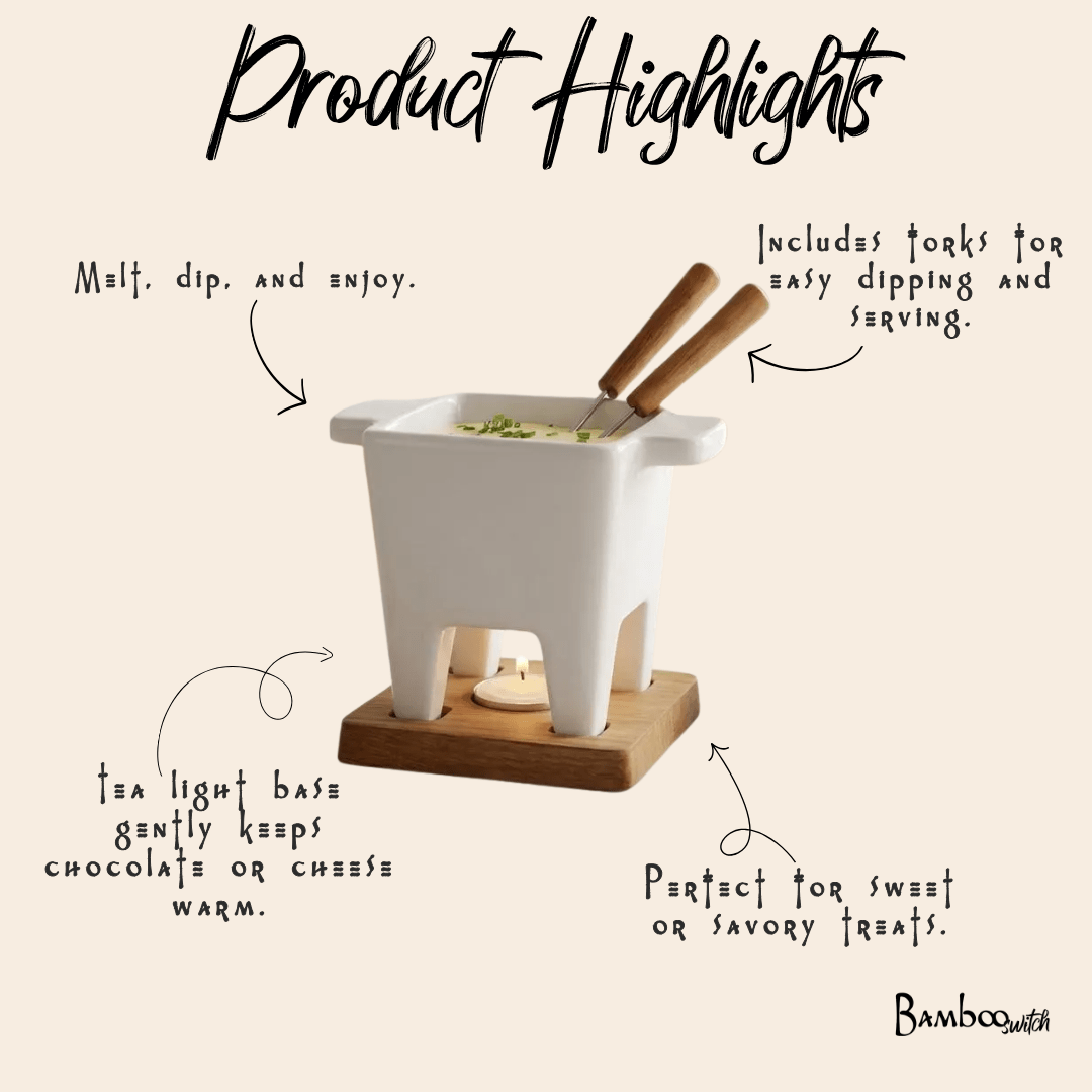 Ceramic Cheese Fondue Pot - Bamboo Switch