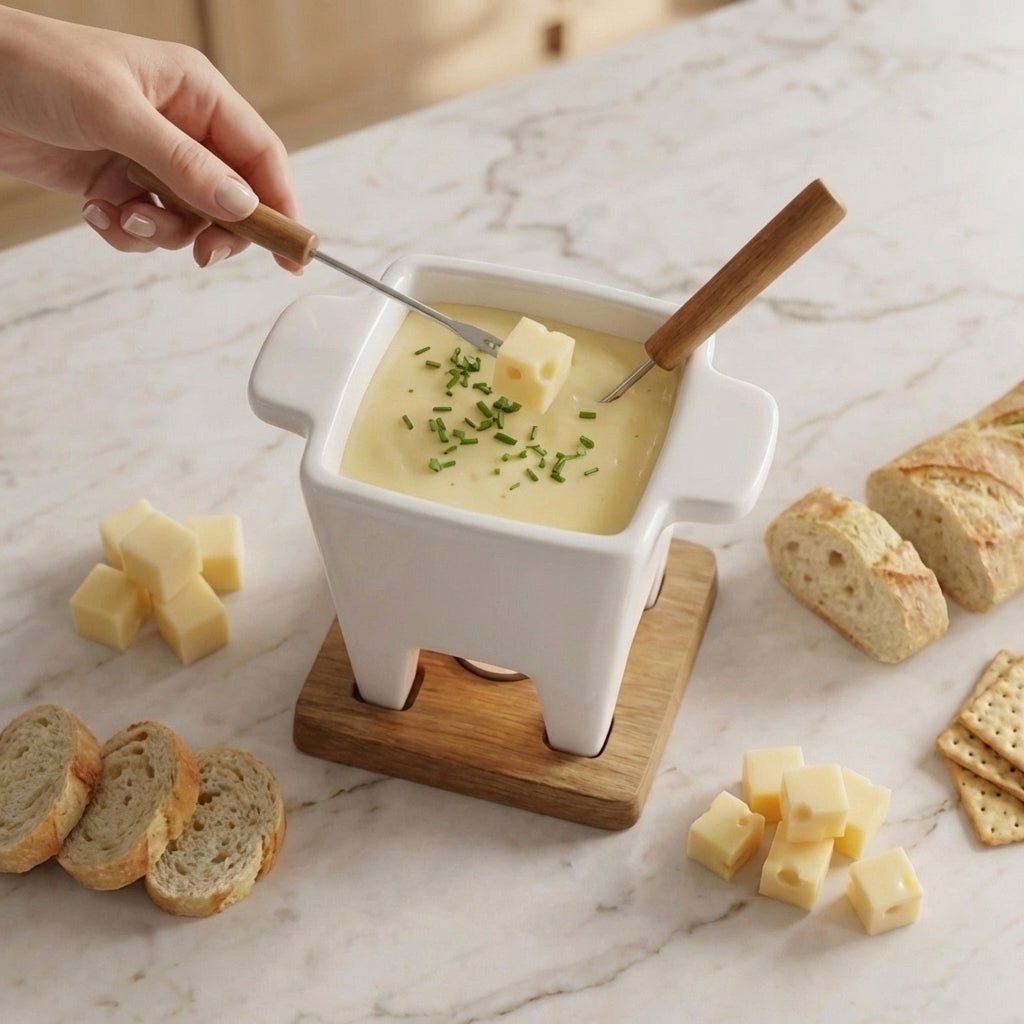 Ceramic Cheese Fondue Pot - Bamboo Switch