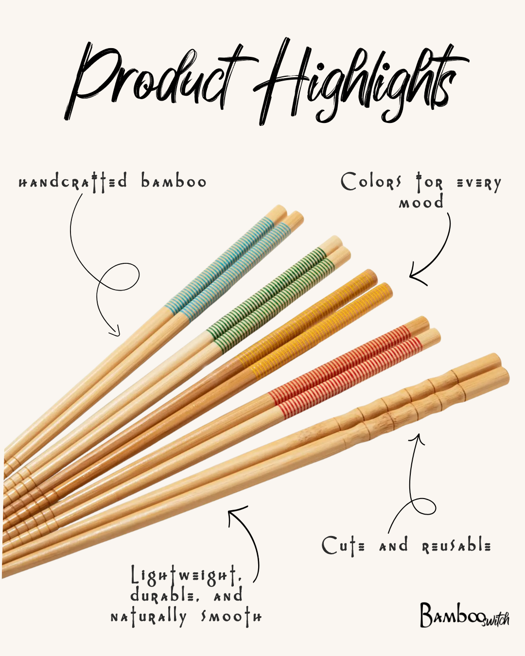 Bamboo Chopstick Set with Color-Grip Options