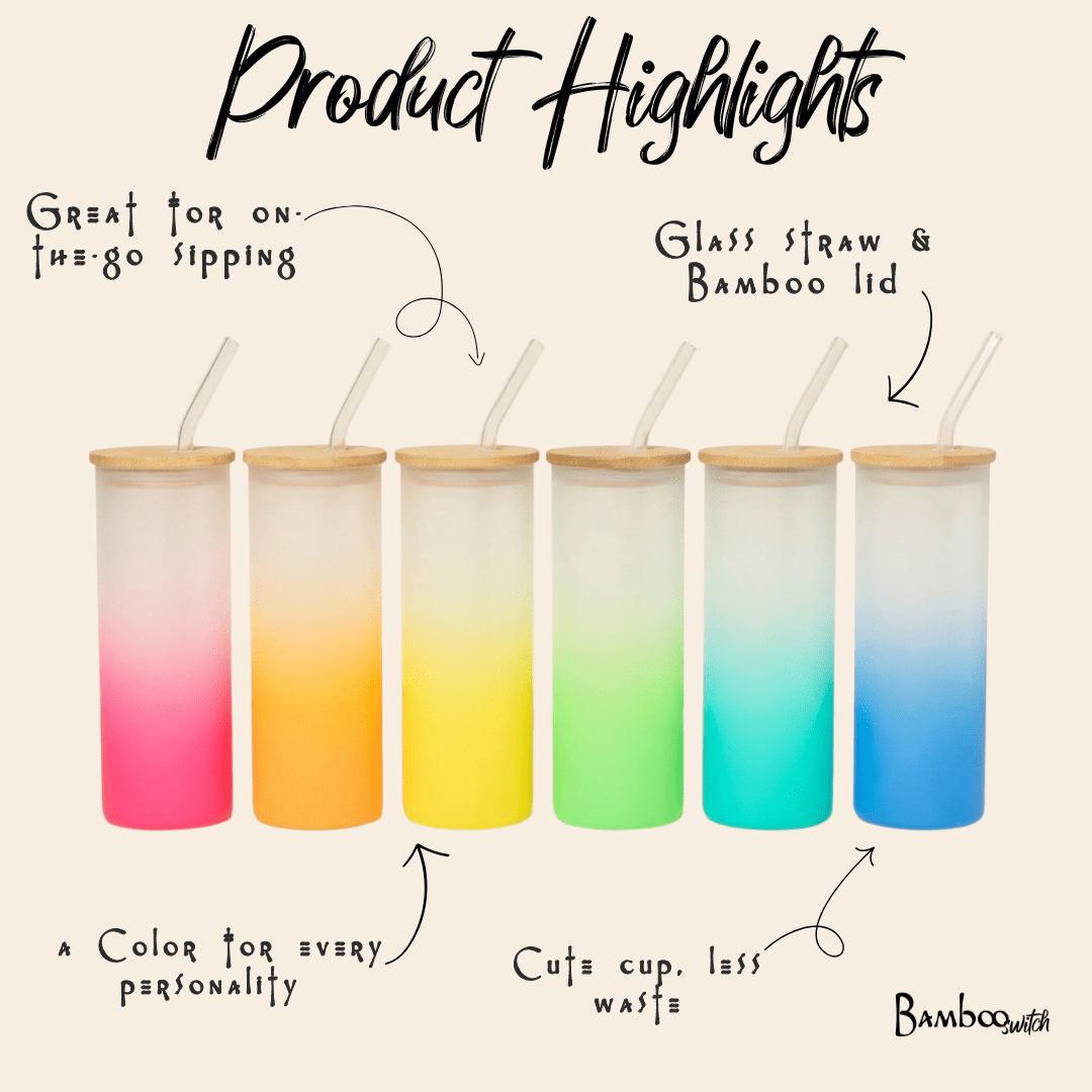 Colored Tall Glass Cup with Glass Straw - Bamboo Switch