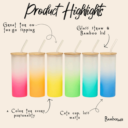 Colored Tall Glass Cup with Glass Straw - Bamboo Switch
