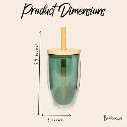 Double - Glass Cup With Bamboo Straw - Bamboo Switch
