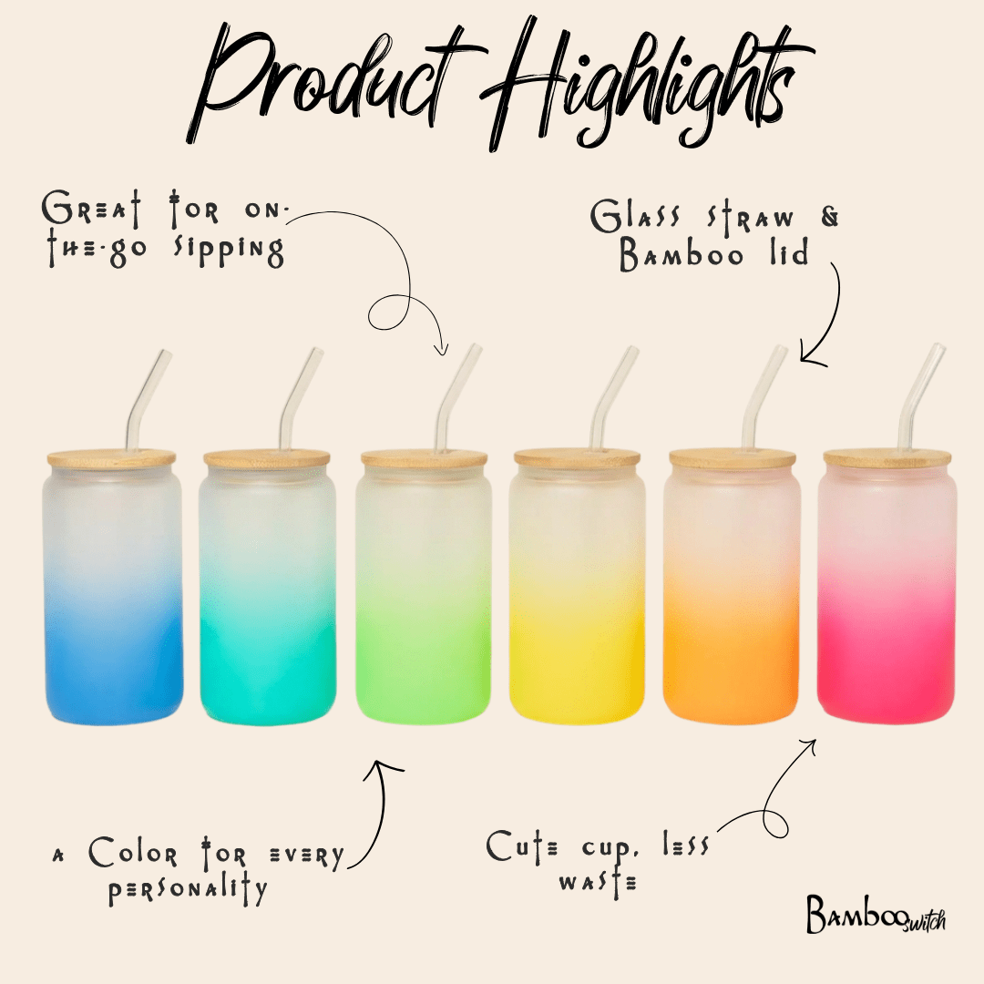 Glass Can Tumbler with Glass Straw - Bamboo Switch