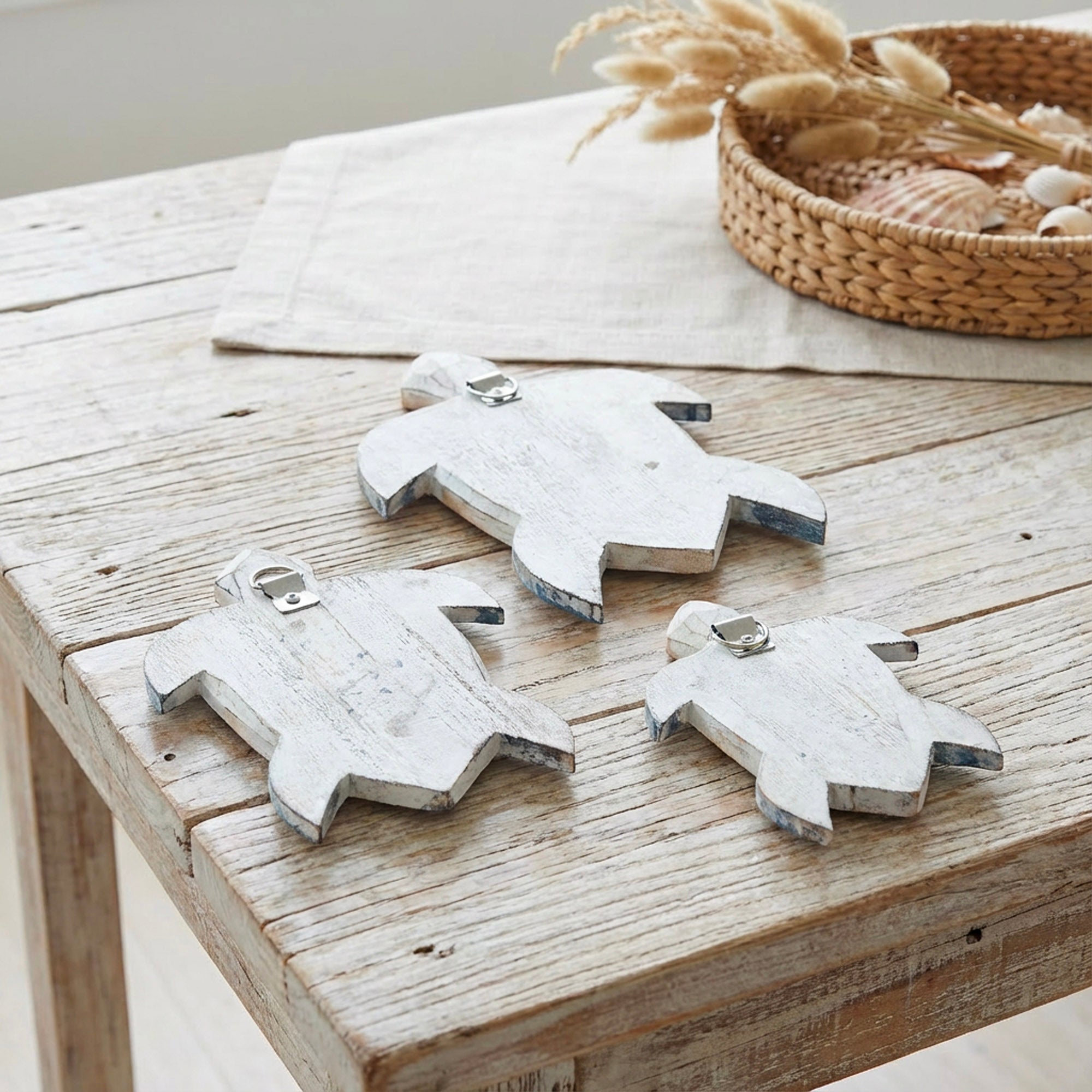 Hand - Carved Wooden Sea Turtle Wall Decor - Set of 3 - Bamboo Switch