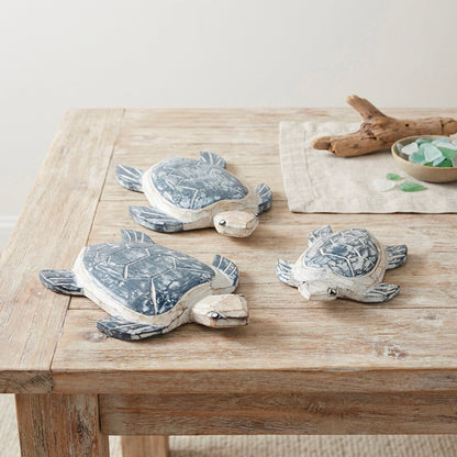 Hand - Carved Wooden Sea Turtle Wall Decor - Set of 3 - Bamboo Switch