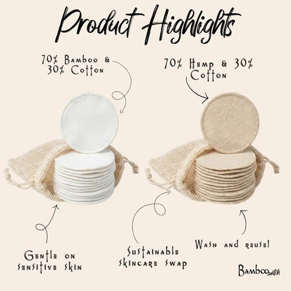 Reusable Bamboo Cotton Facial Rounds | 20 Ct. - Bamboo Switch