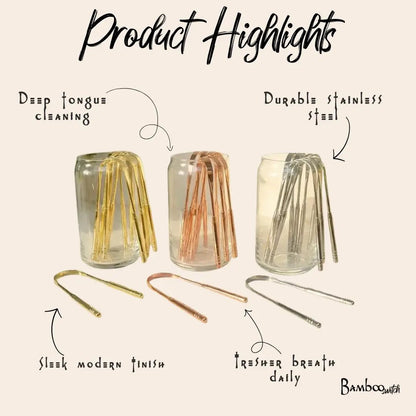 Tongue Scraper | Stainless Steel - Bamboo Switch